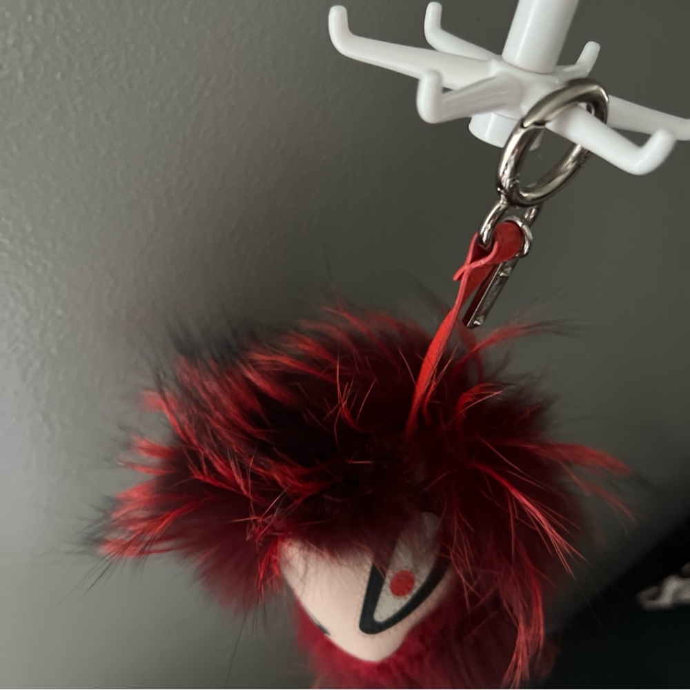 Fendi Red Fur Bag Bugs Leather Key Chain / Bag Charm WOB - Picture 6 of 12